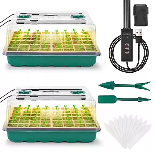 Ryscam Seed Starter Tray with Grow Light, 96-Cell Seed Starter Kit, Seedling Starter Trays with Humidity Domes, Automatic Timer, Adjustable Light Indoor Gardening Plant Germination Trays