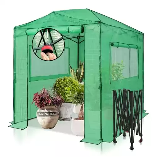 EAGLE PEAK 8x6 Portable Walk-in Greenhouse, Pop-up Indoor Outdoor Garden Green House, Zippered Doors and Windows, PE Cover, Green