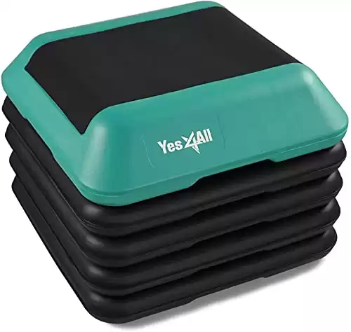 Yes4All 16"x16" Height-Adjustable High Step Aerobic Platform with 4 Risers for Home Gym Exercise Fitness Workout, Cardio and Jumping (Green)