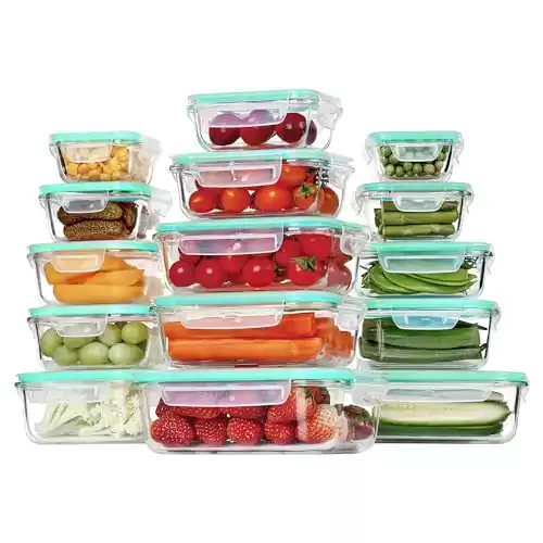 Vtopmart 15 Pack Glass Food Storage Containers, Meal Prep Containers, Airtight Glass Bento Boxes with Leak Proof Locking Lids, for Microwave, Oven, Freezer and Dishwasher