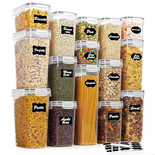 Vtopmart Airtight Food Storage Containers Set with Lids, 15pcs BPA Free Plastic Dry Food Canisters for Kitchen Pantry Organization and Storage, Dishwasher safe,Include 24 Labels, Grey